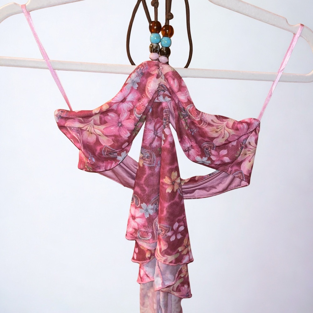 NWT Edikted beaded pink floral halter top